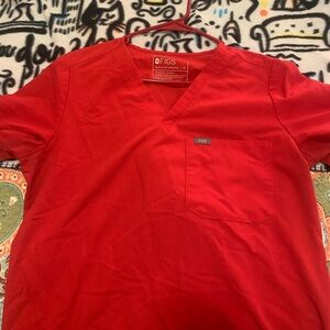 Figs Red Crew Neck Shirt Vibrant Cotton